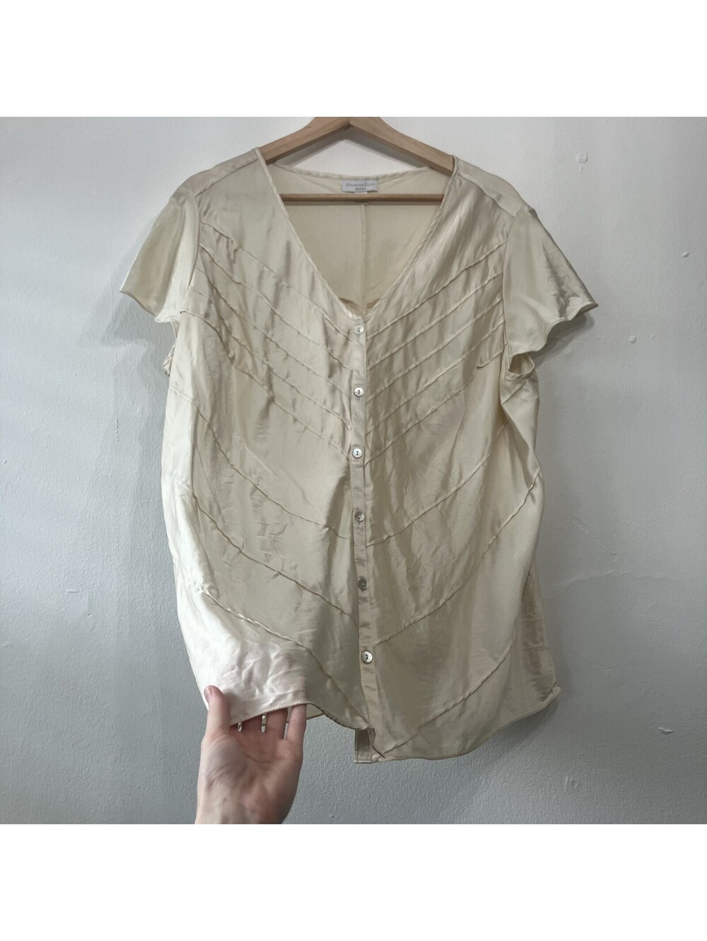 Romantic Cottage Flowy 100% Silk Blouse Flutter Sleeve Pleated Luxe Chic 18W